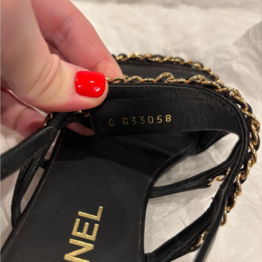 Chanel Black Leather Sandals with Gold Chains-Size 37C - Picture 7 of 12